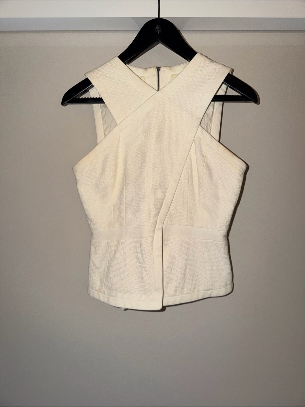 BCBGMaxAzria Cream Crossed Halter Tank Top